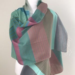 Sevya Green/Blue /Rose Striped Silk Blend Wrap